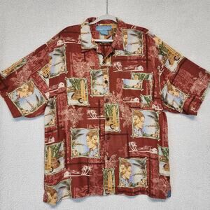 Vtg Bermuda Bay Hawaiian Silk Shirt Size XXL Floral Tropical 90s All Over Print